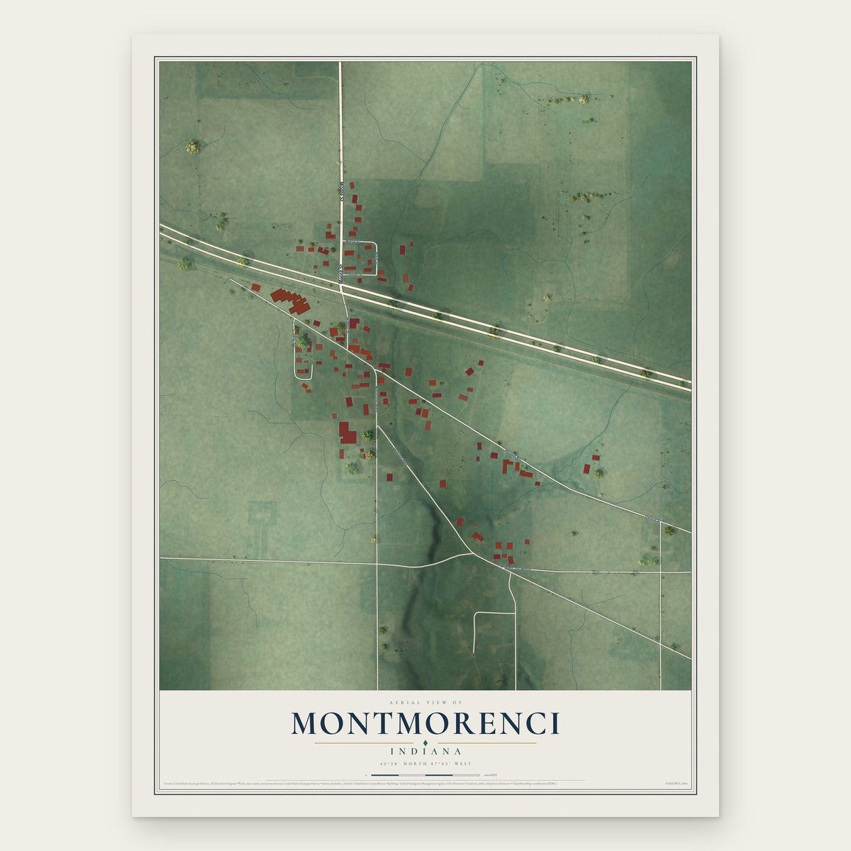 Montmorenci, Indiana map print, the full design