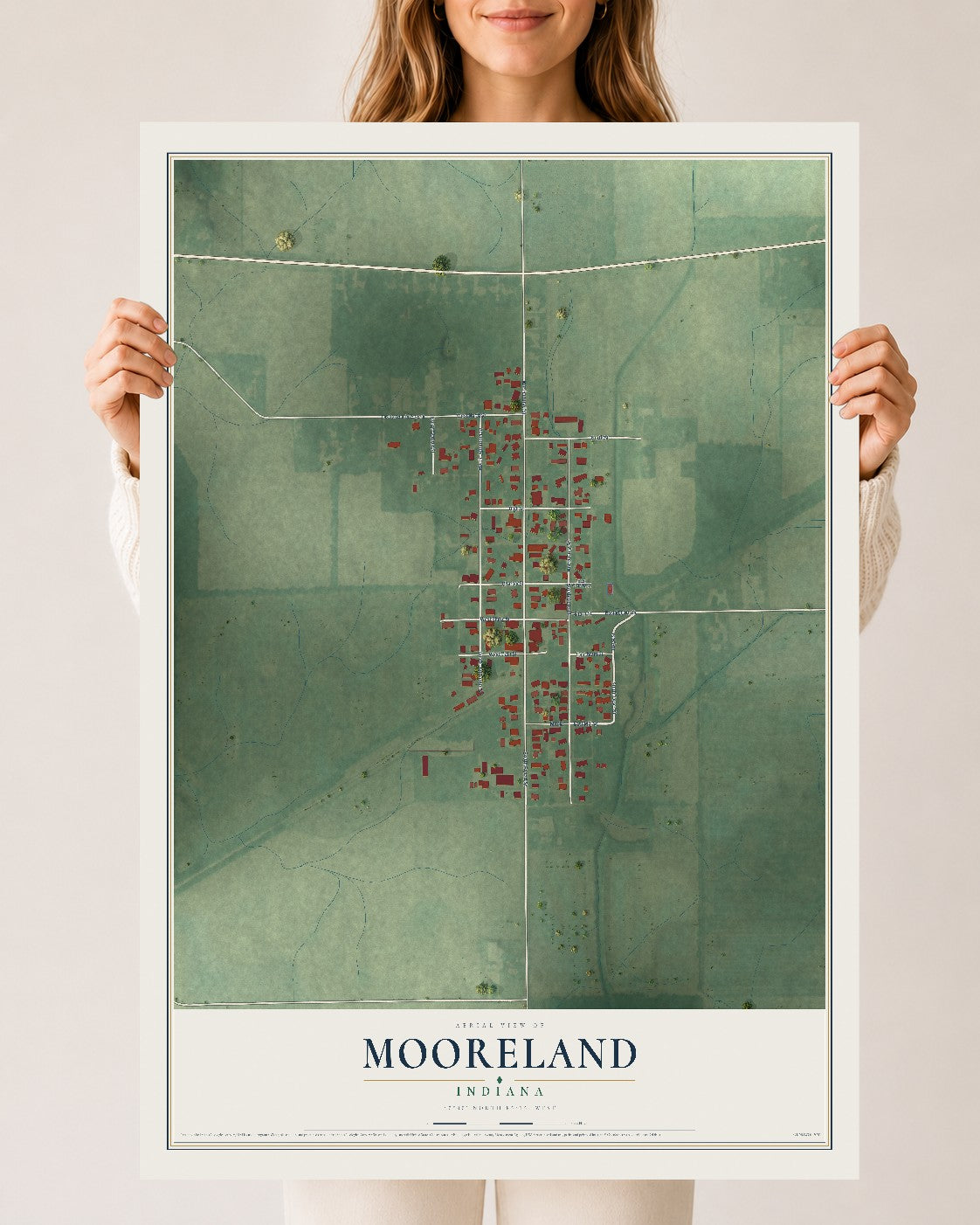Map of Mooreland, Indiana, 24 x 36 inch unframed archival matte print