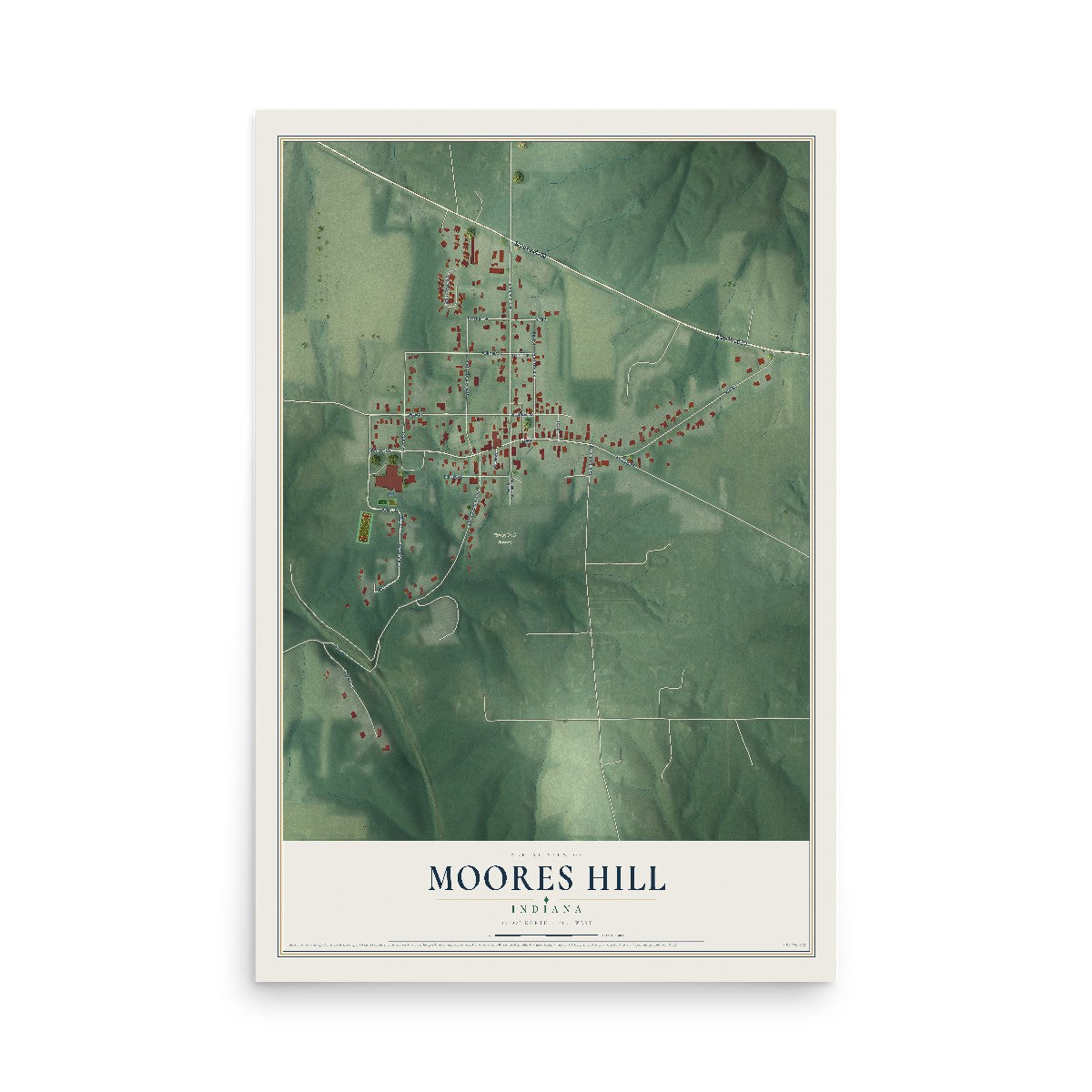 Map of Moores Hill, Indiana, 12 x 18 inch unframed archival matte print