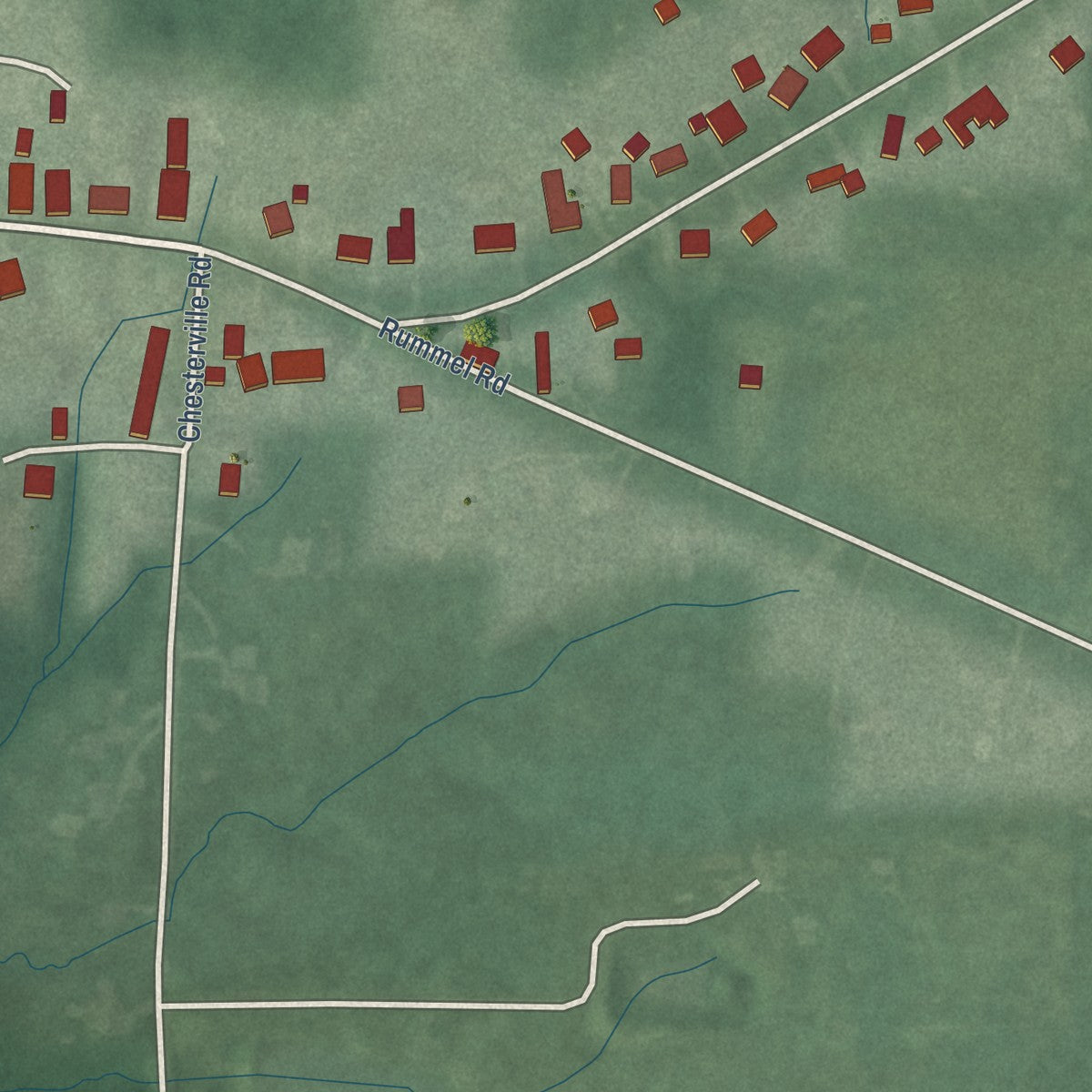 Second close-up of the map of Moores Hill, Indiana print showing more streets and buildings