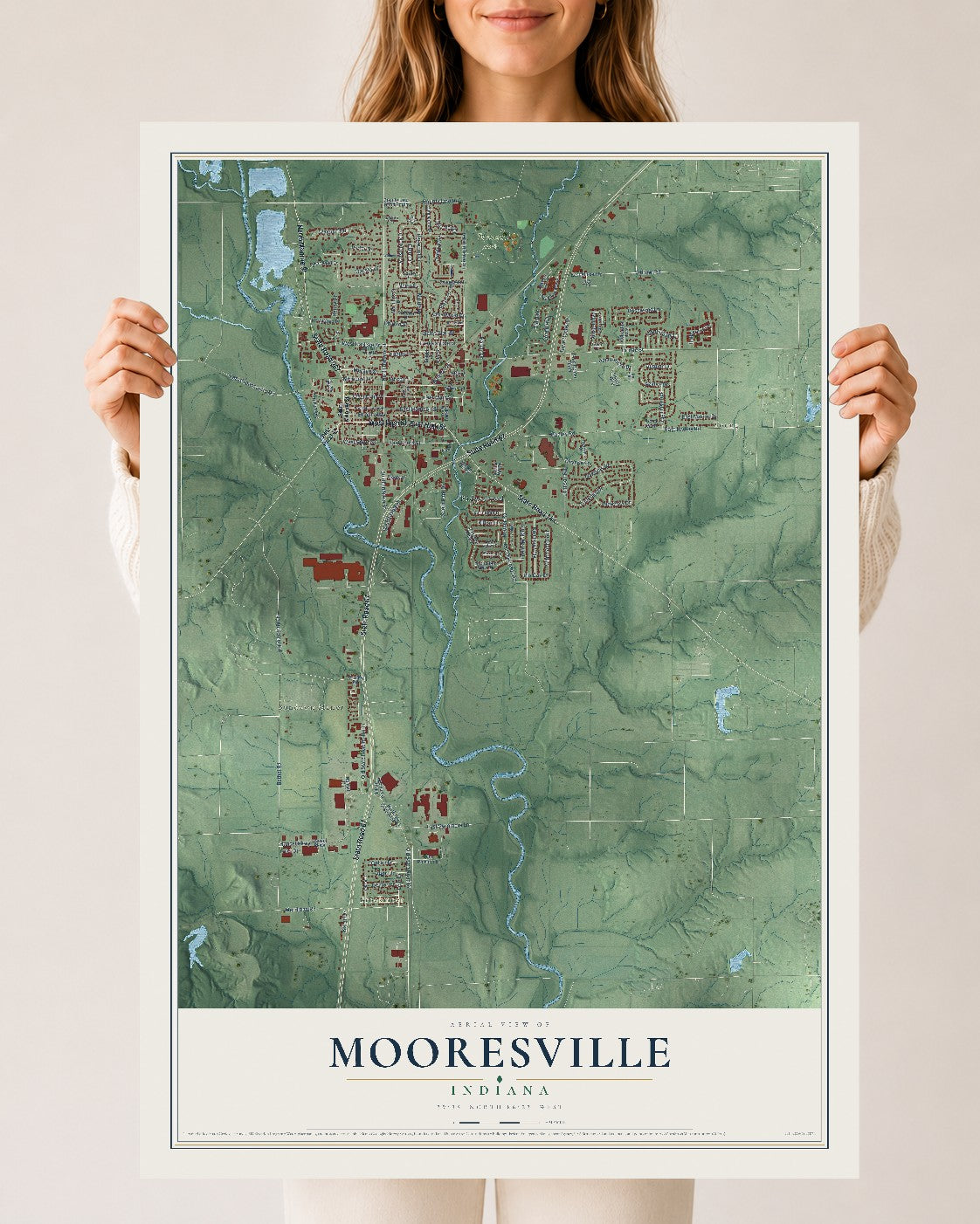 Map of Mooresville, Indiana, 24 x 36 inch unframed archival matte print