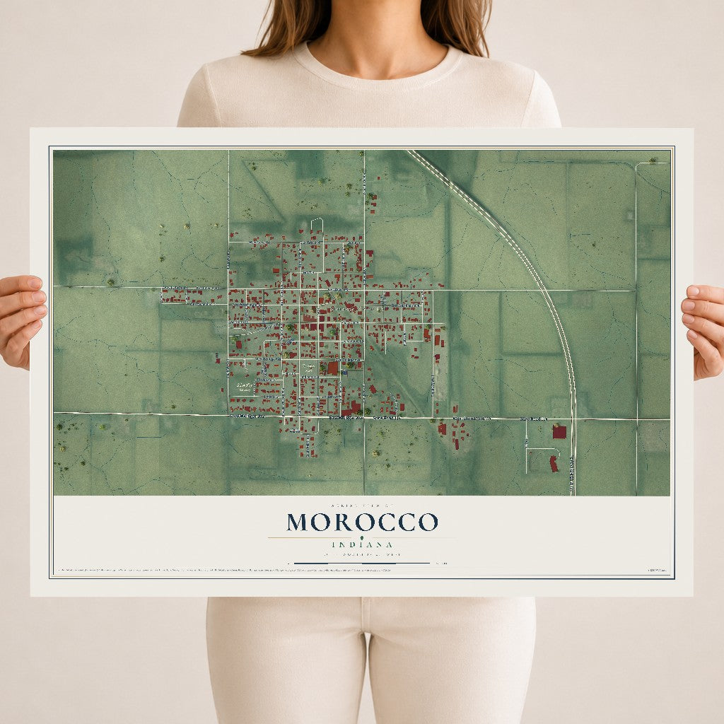 Map of Morocco, Indiana, 18 x 24 inch unframed archival matte print