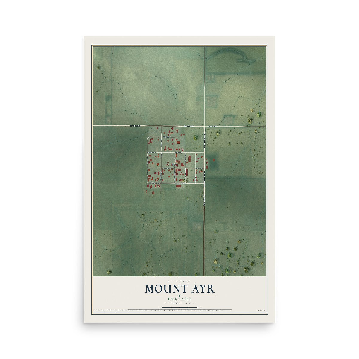 Map of Mount Ayr, Indiana, 12 x 18 inch unframed archival matte print