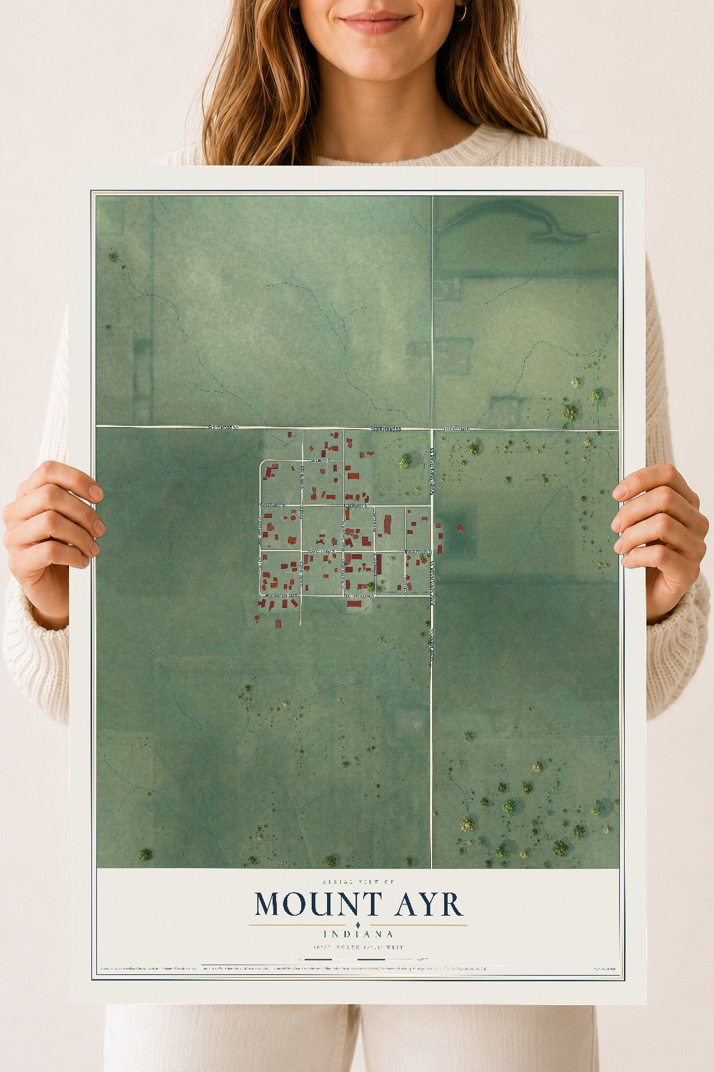 Map of Mount Ayr, Indiana, 18 x 24 inch unframed archival matte print