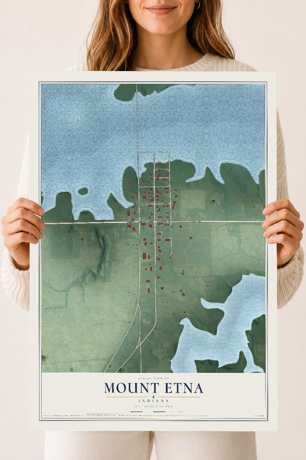 Map of Mount Etna, Indiana, 18 x 24 inch unframed archival matte print