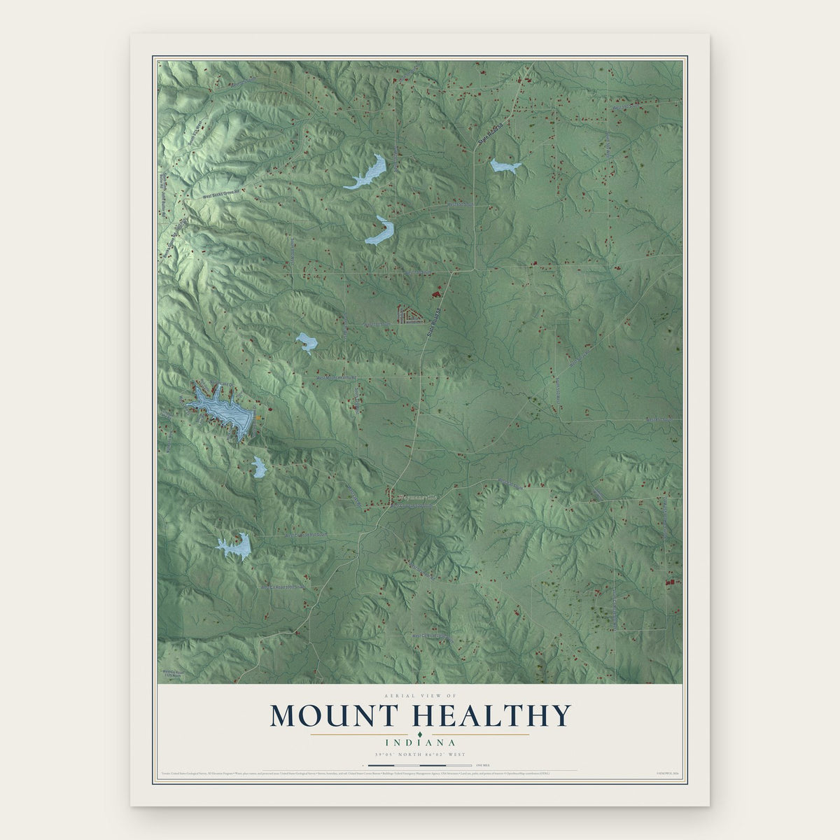 Mount Healthy, Indiana map print, the full design