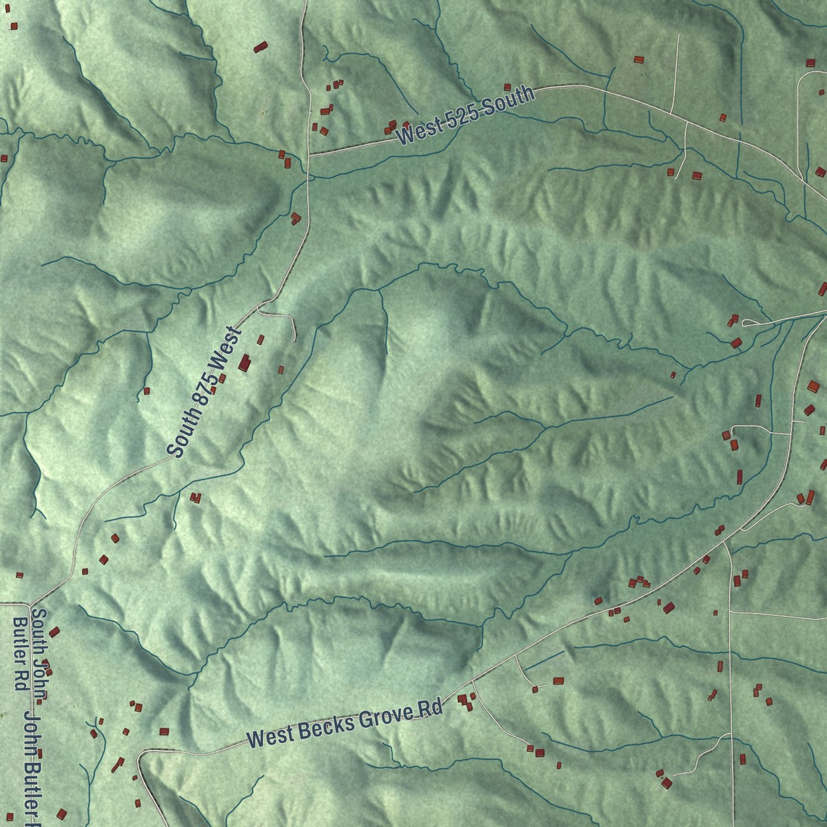 Close-up of the map of Mount Healthy, Indiana print showing street and building detail