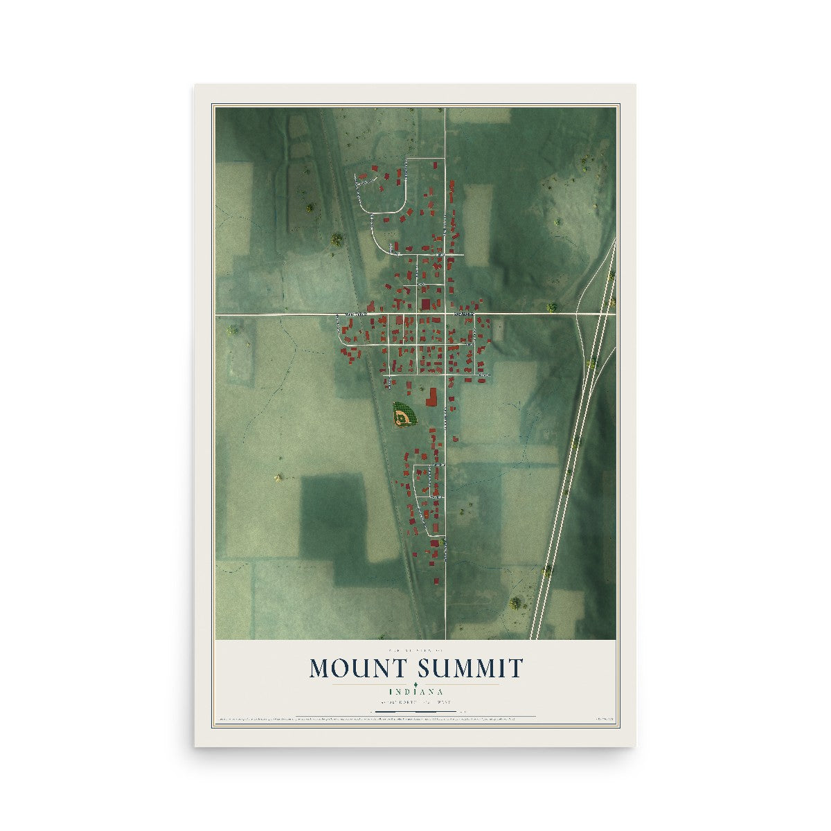 Map of Mount Summit, Indiana, 12 x 18 inch unframed archival matte print