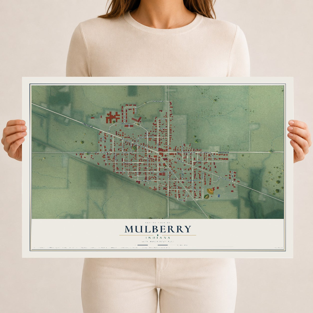Map of Mulberry, Indiana, 12 x 18 inch unframed archival matte print