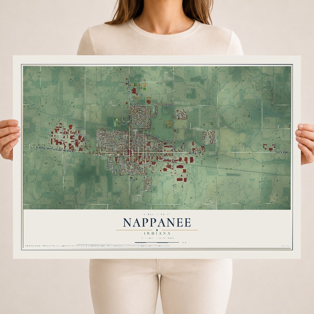 Map of Nappanee, Indiana, 18 x 24 inch unframed archival matte print