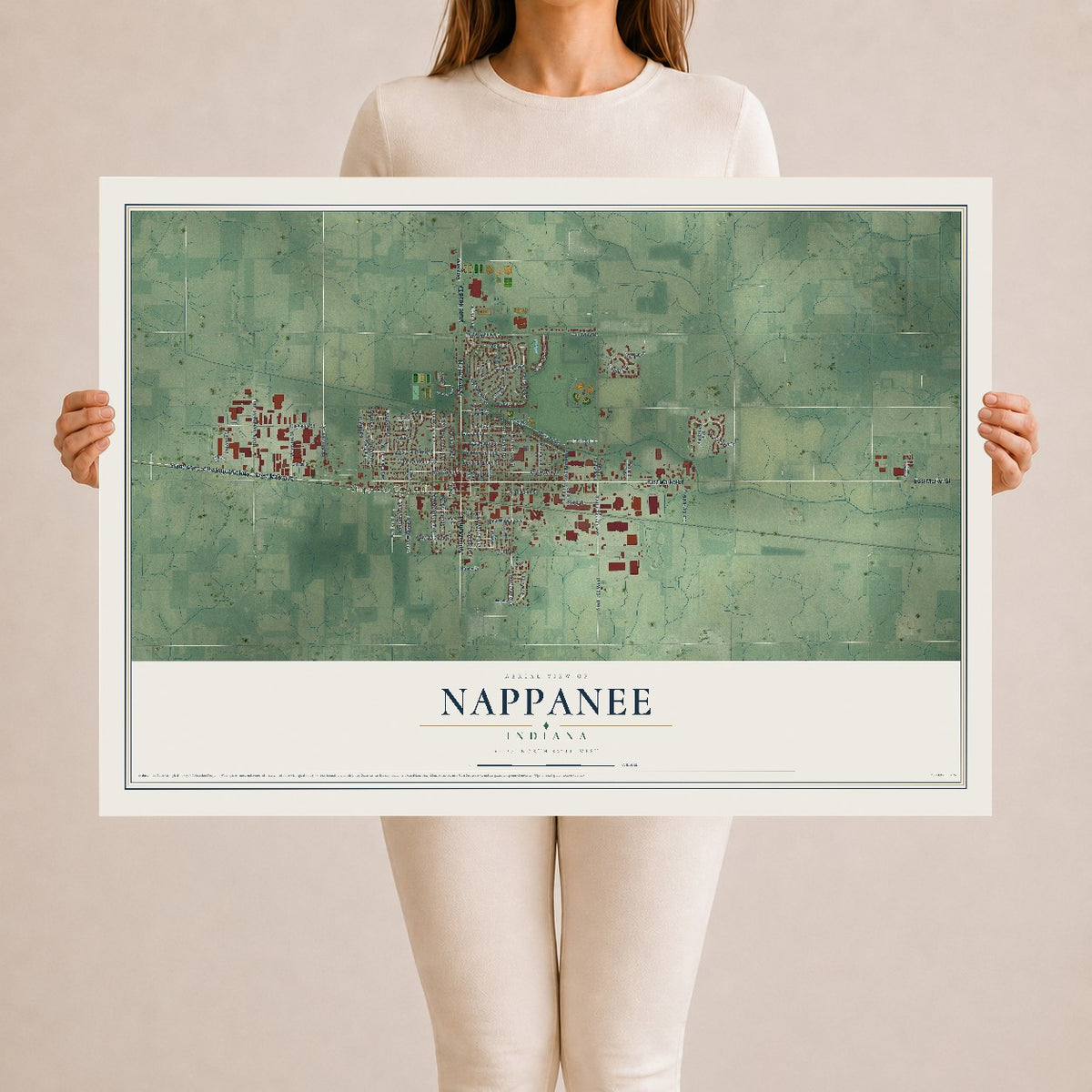 Map of Nappanee, Indiana, 24 x 36 inch unframed archival matte print
