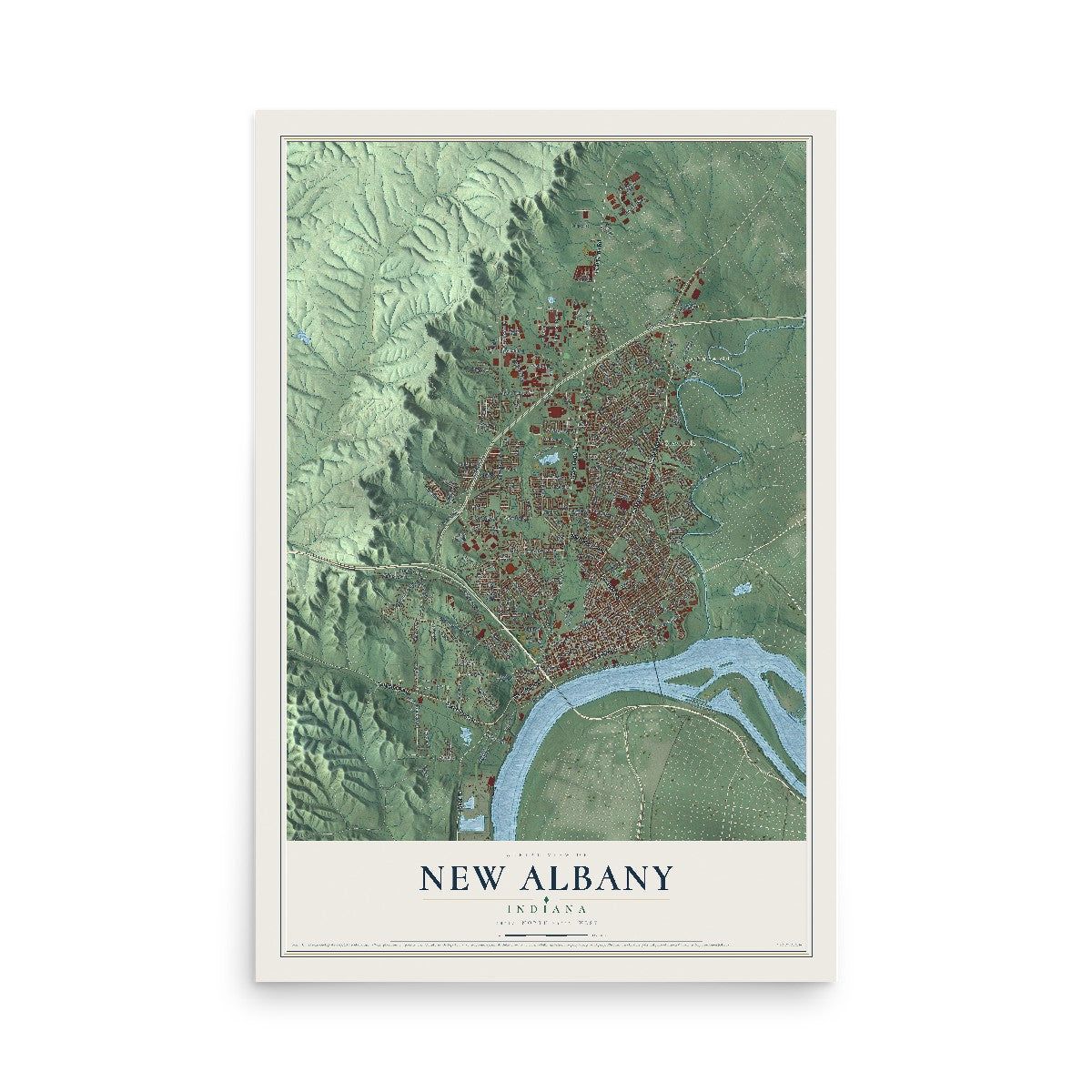 Map of New Albany, Indiana, 12 x 18 inch unframed archival matte print