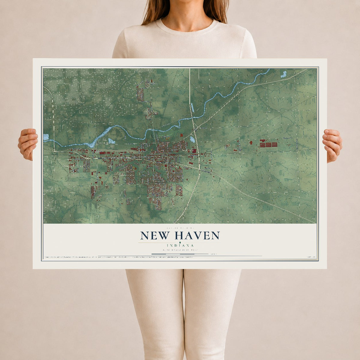 Map of New Haven, Indiana, 24 x 36 inch unframed archival matte print