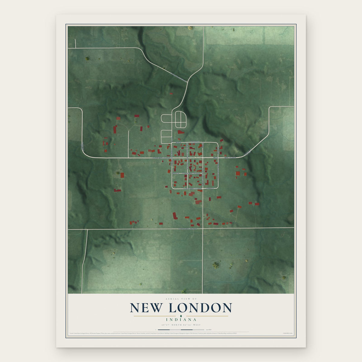 New London, Indiana map print, the full design