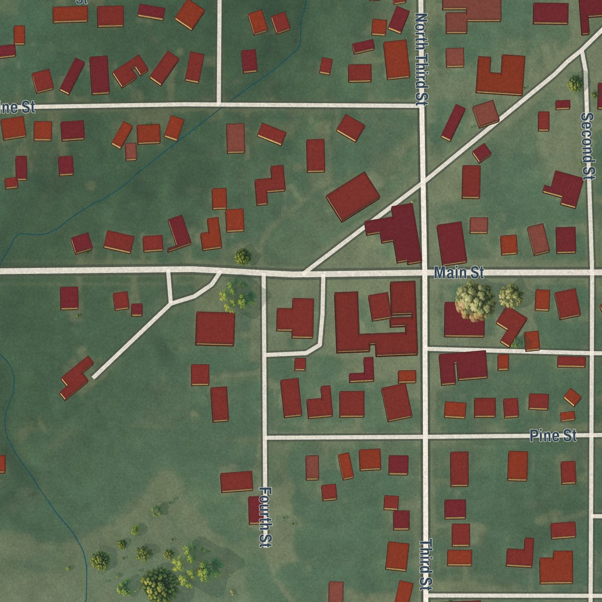 Close-up of the map of New Market, Indiana print showing street and building detail