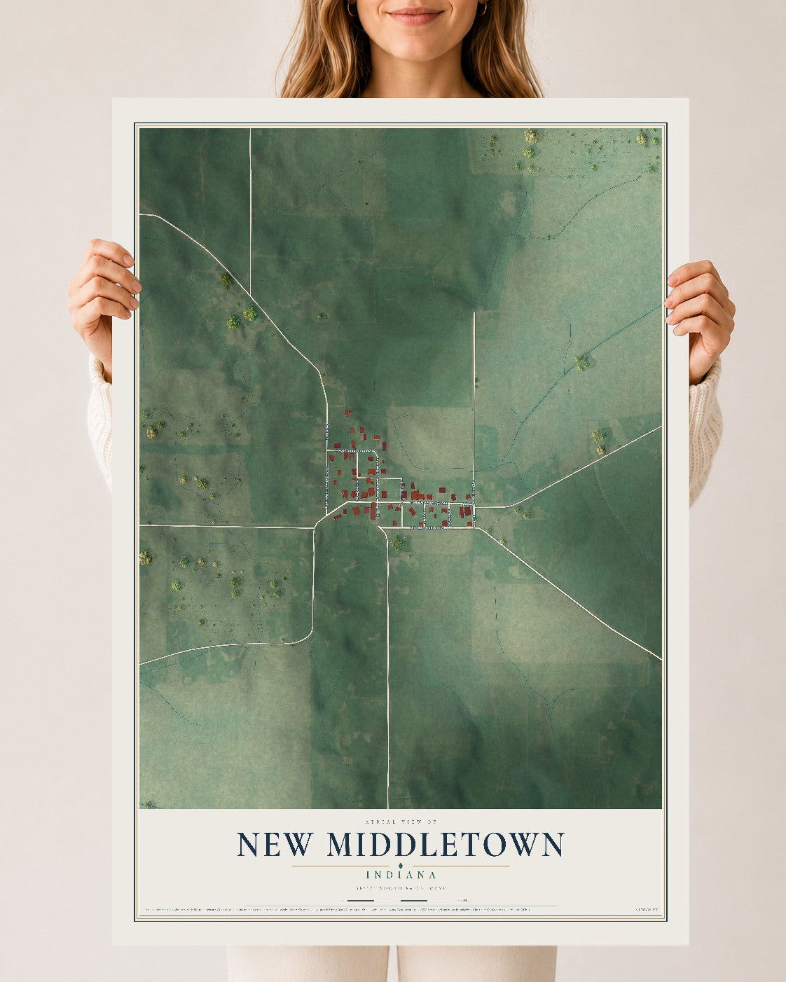 Map of New Middletown, Indiana, 24 x 36 inch unframed archival matte print