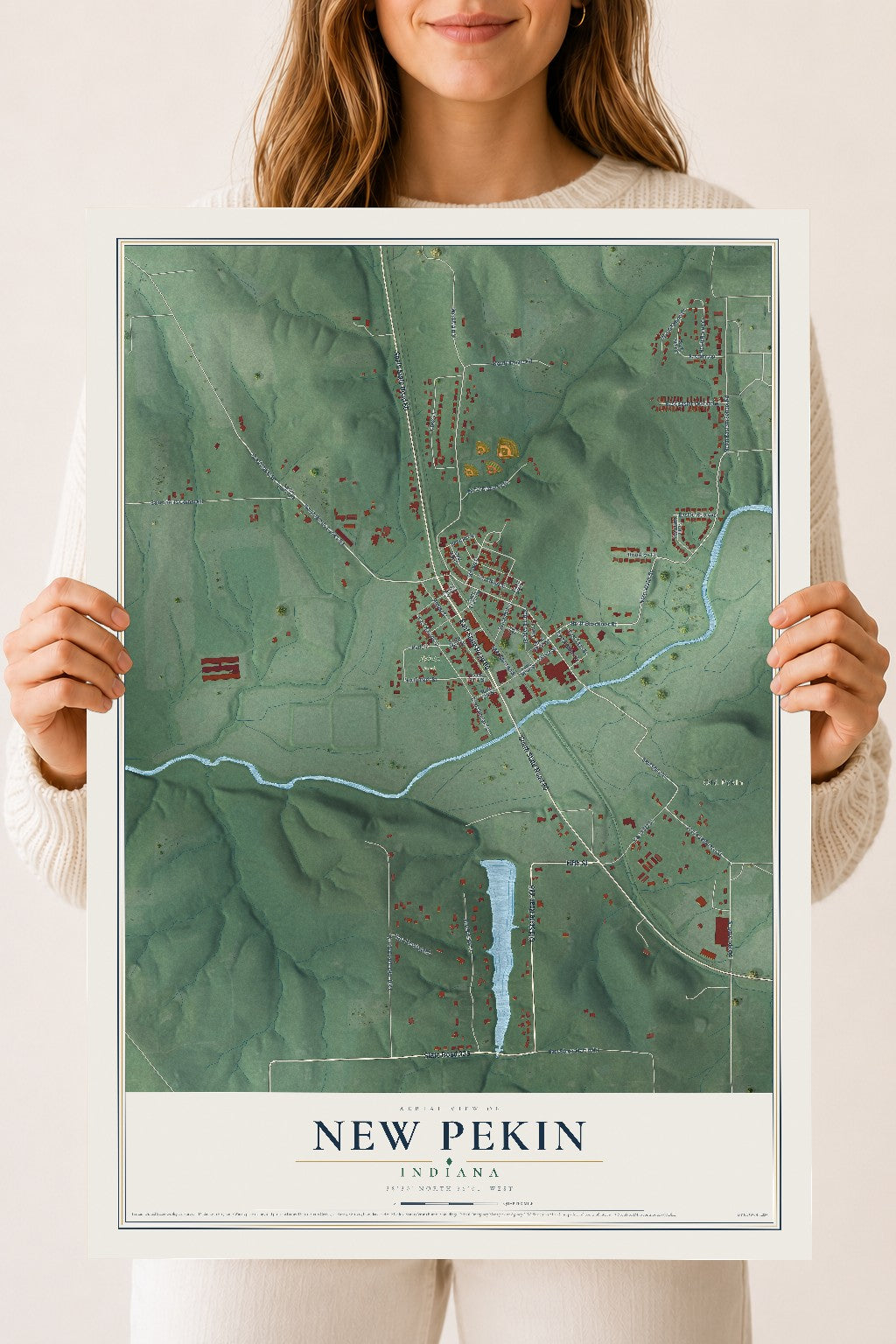 Map of New Pekin, Indiana, 18 x 24 inch unframed archival matte print