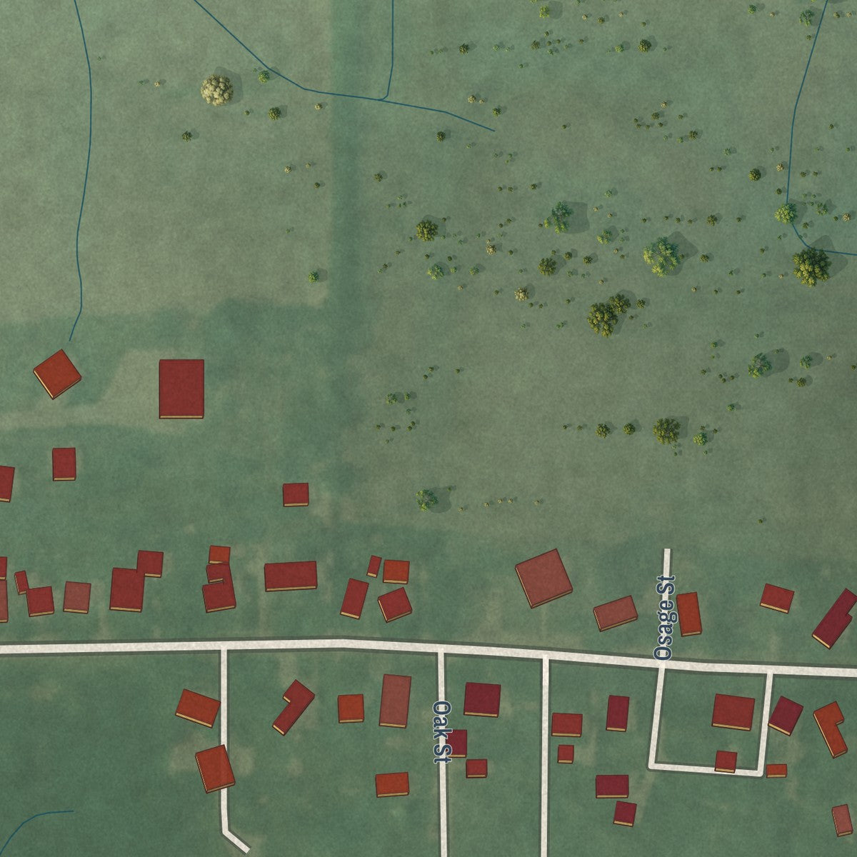 Second close-up of the map of New Richmond, Indiana print showing more streets and buildings