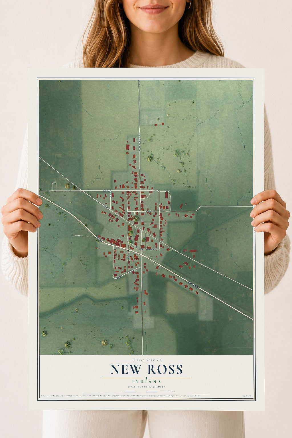 Map of New Ross, Indiana, 18 x 24 inch unframed archival matte print