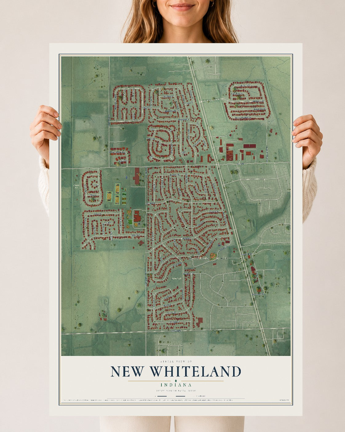 Map of New Whiteland, Indiana, 24 x 36 inch unframed archival matte print