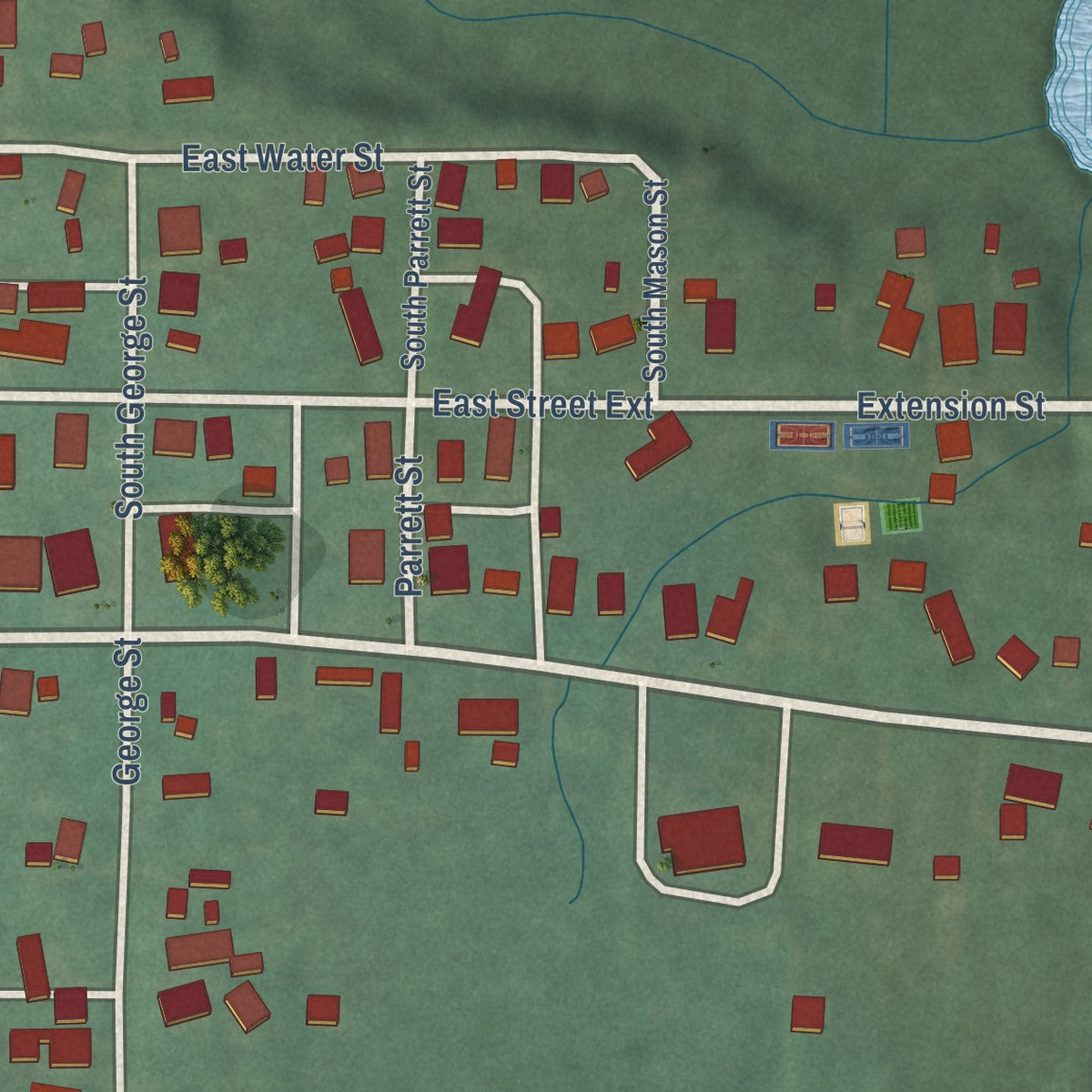 Second close-up of the map of Newport, Indiana print showing more streets and buildings