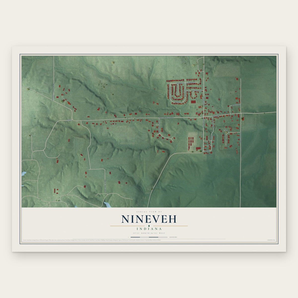 Nineveh, Indiana map print, the full design