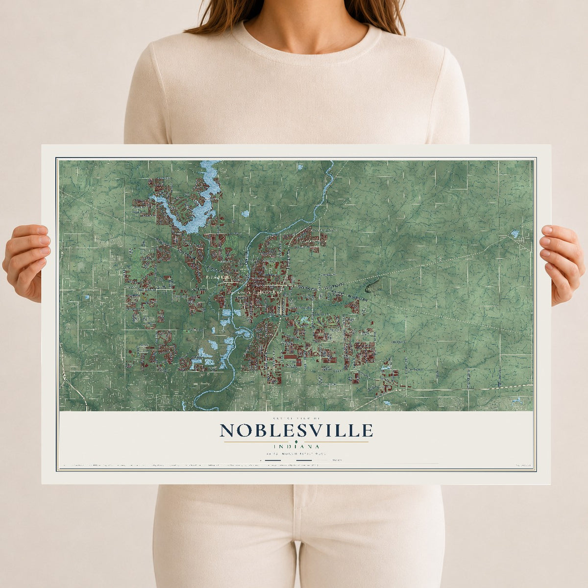 Map of Noblesville, Indiana, 12 x 18 inch unframed archival matte print