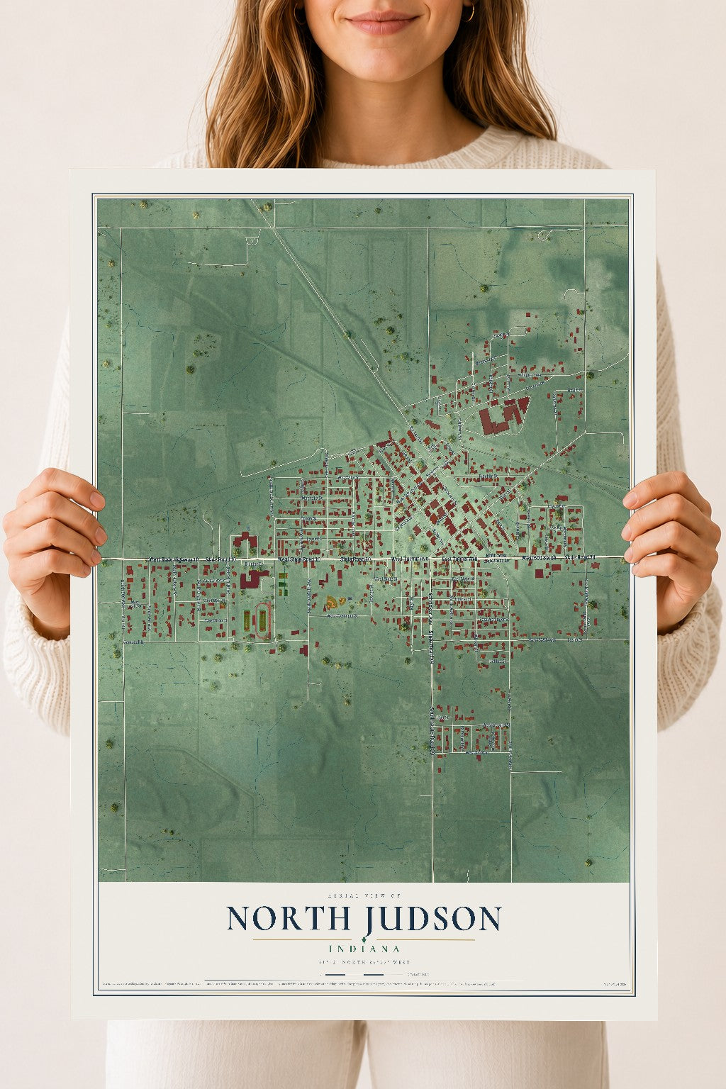 Map of North Judson, Indiana, 18 x 24 inch unframed archival matte print