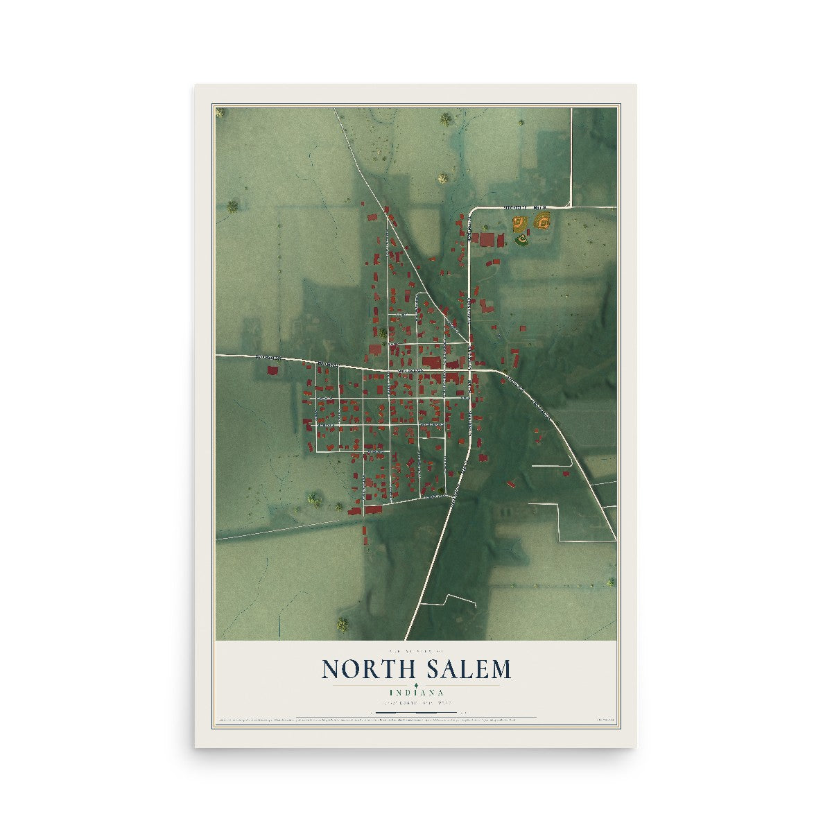 Map of North Salem, Indiana, 12 x 18 inch unframed archival matte print