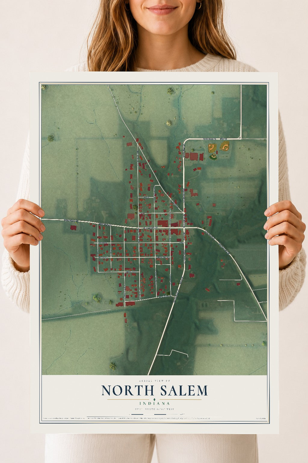 Map of North Salem, Indiana, 18 x 24 inch unframed archival matte print