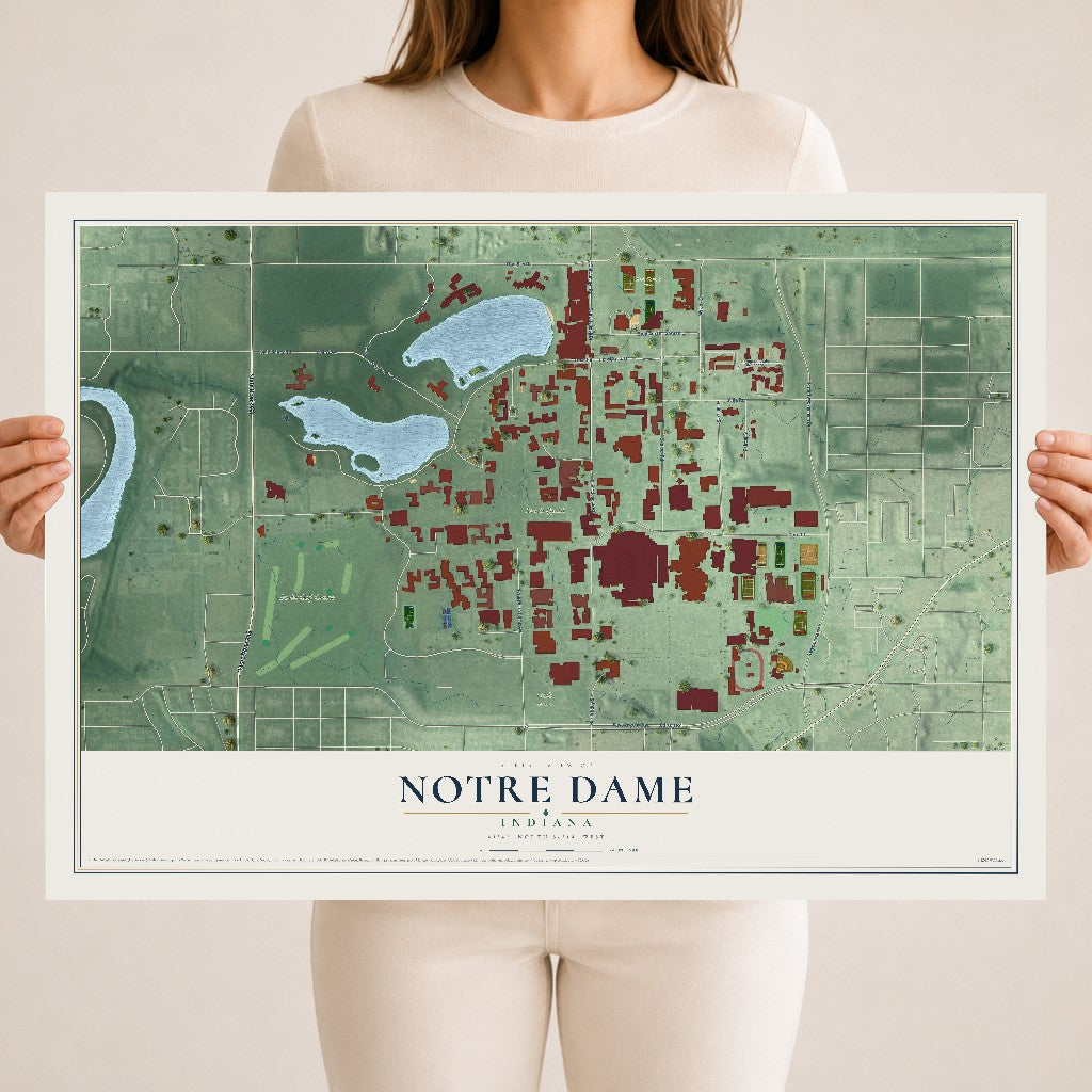 Map of Notre Dame, Indiana, 18 x 24 inch unframed archival matte print