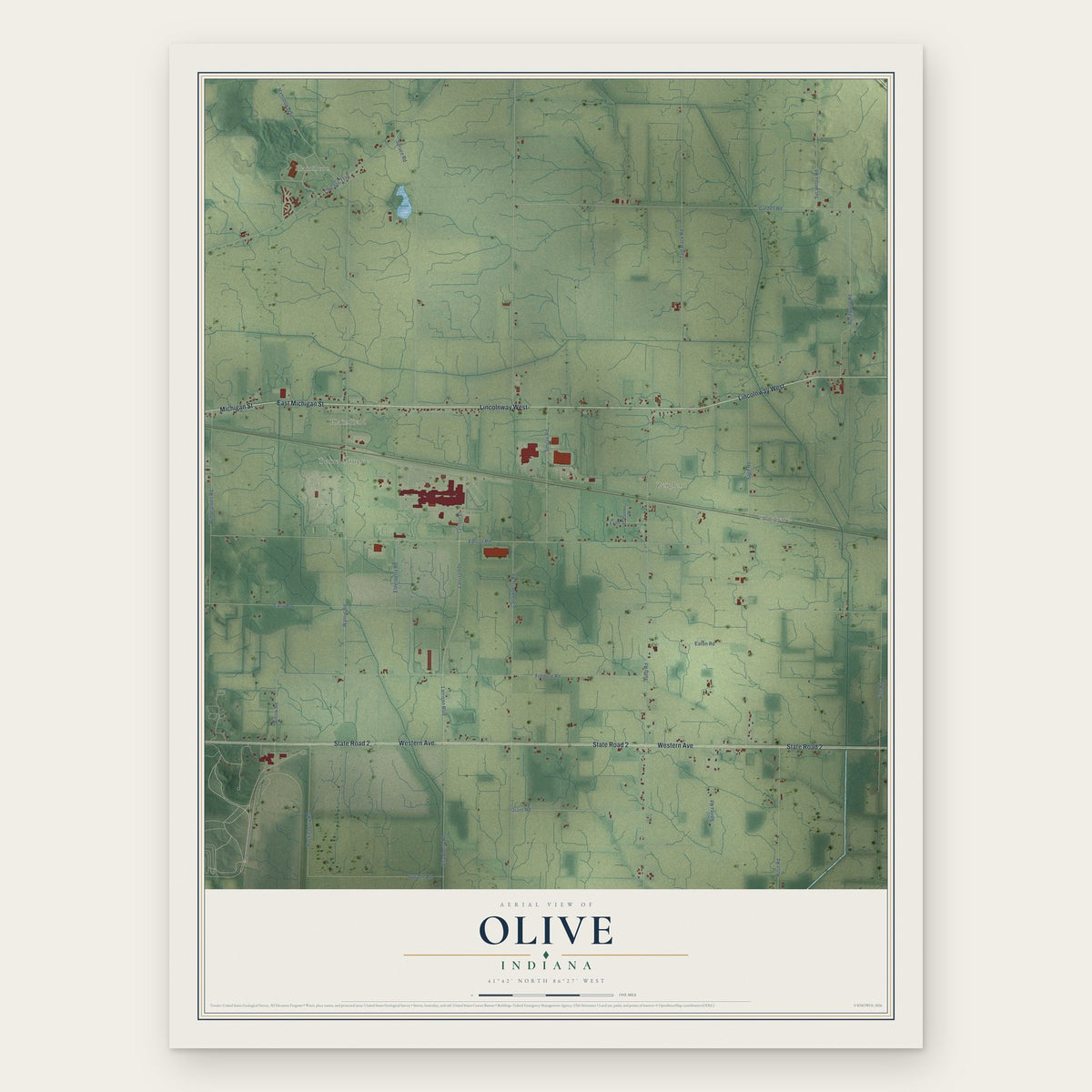 Olive, Indiana map print, the full design