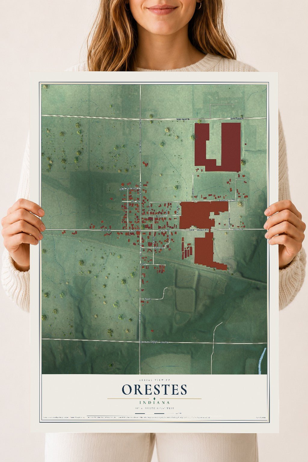 Map of Orestes, Indiana, 18 x 24 inch unframed archival matte print
