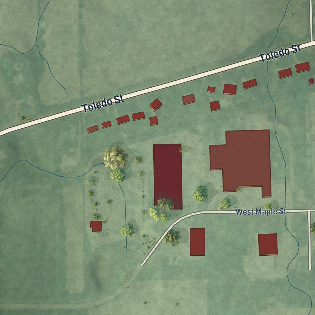 Second close-up of the map of Orland, Indiana print showing more streets and buildings