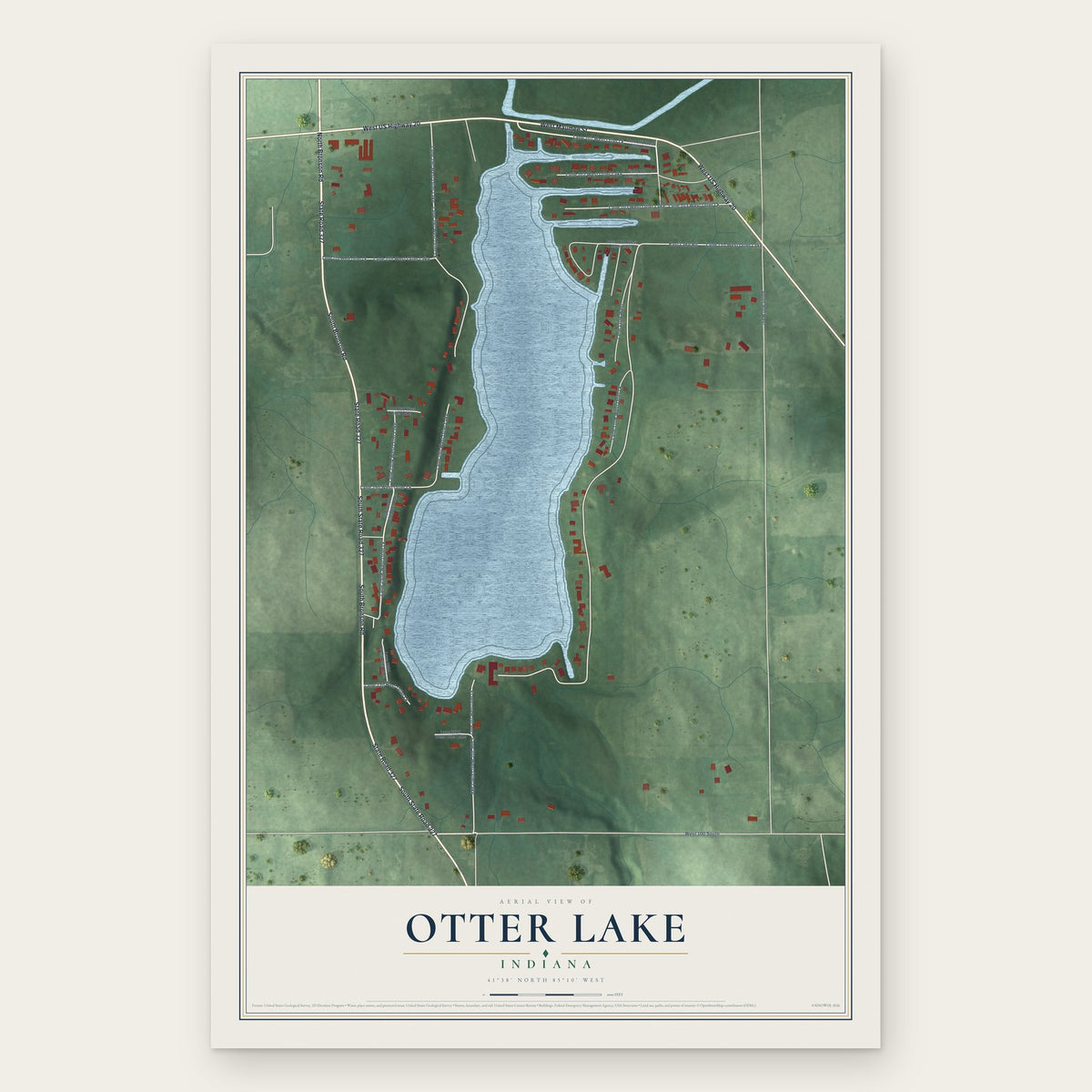 Otter Lake, Indiana map print, the full design