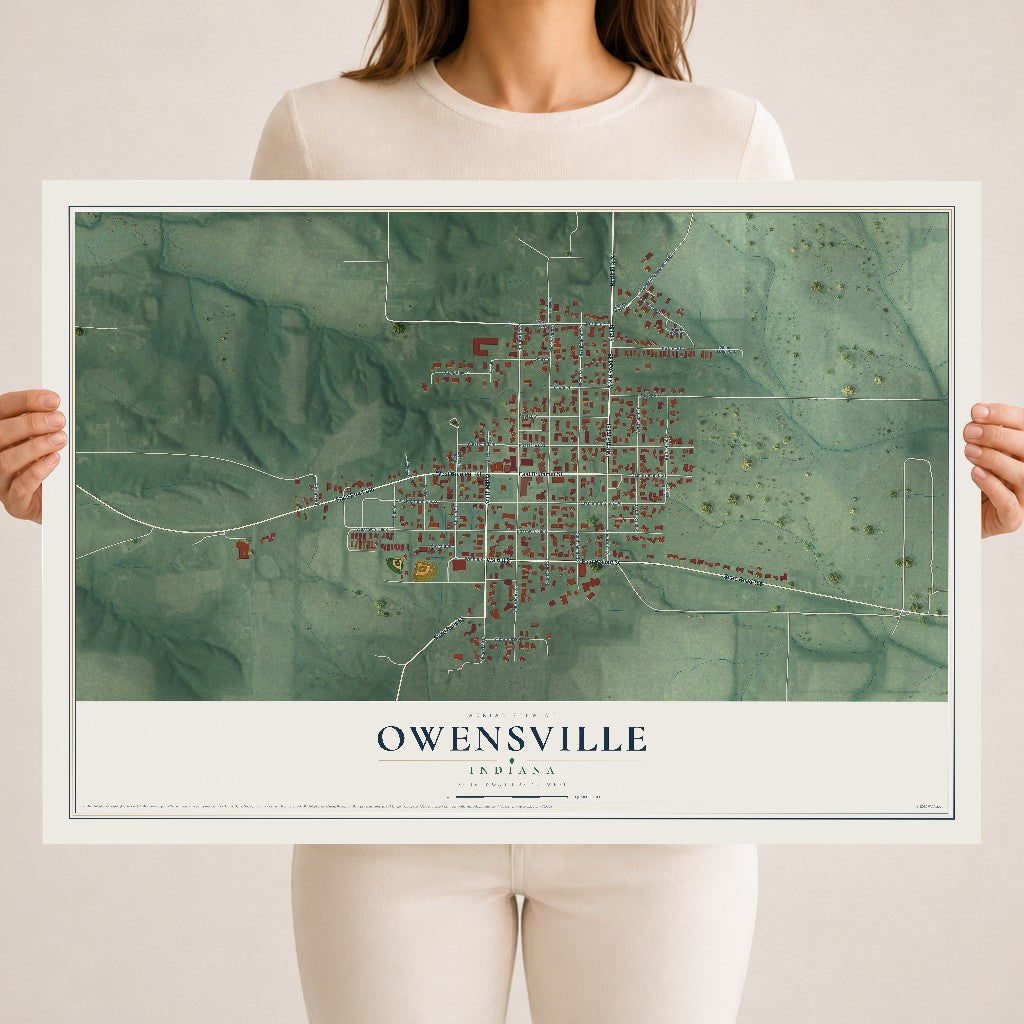 Map of Owensville, Indiana, 18 x 24 inch unframed archival matte print