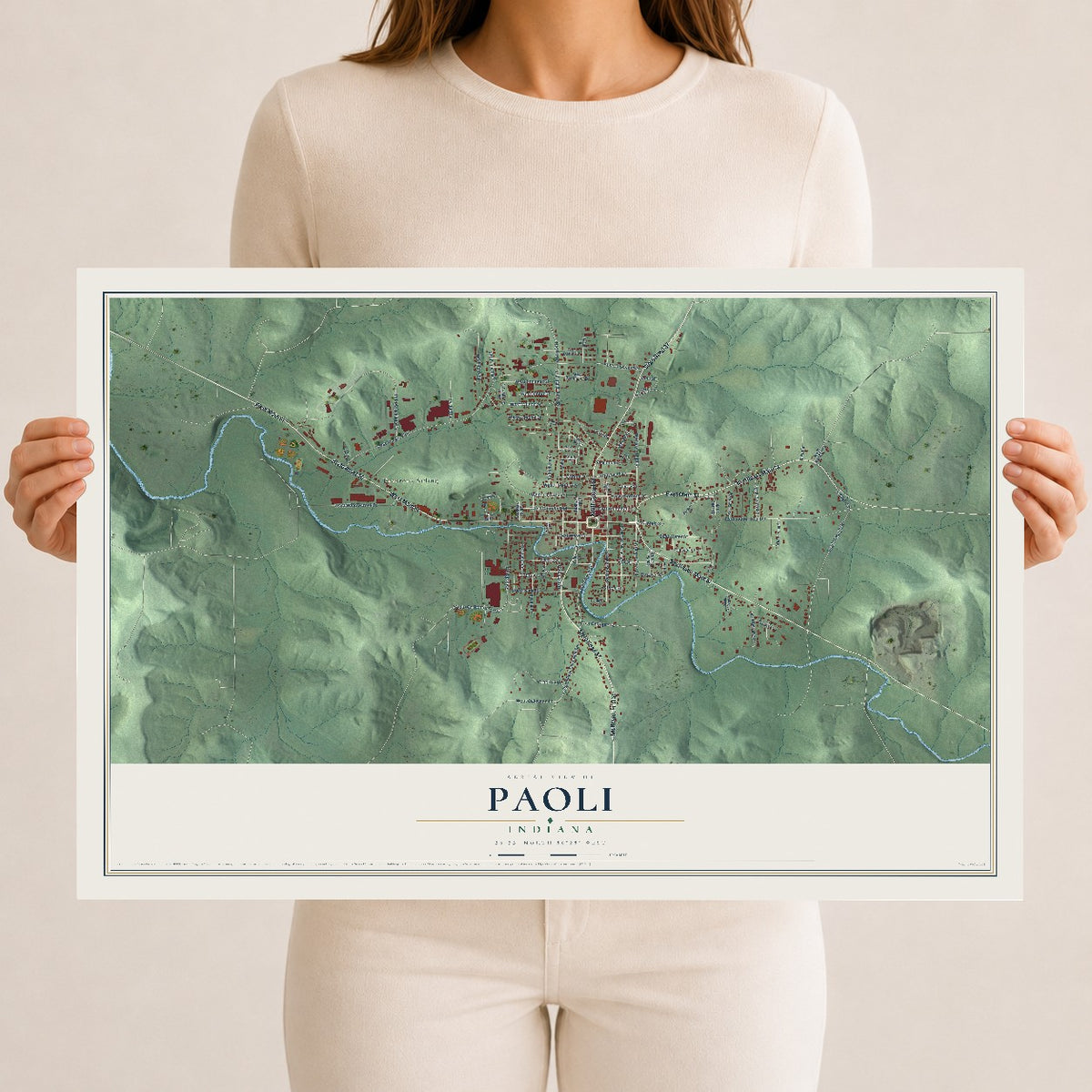 Map of Paoli, Indiana, 12 x 18 inch unframed archival matte print