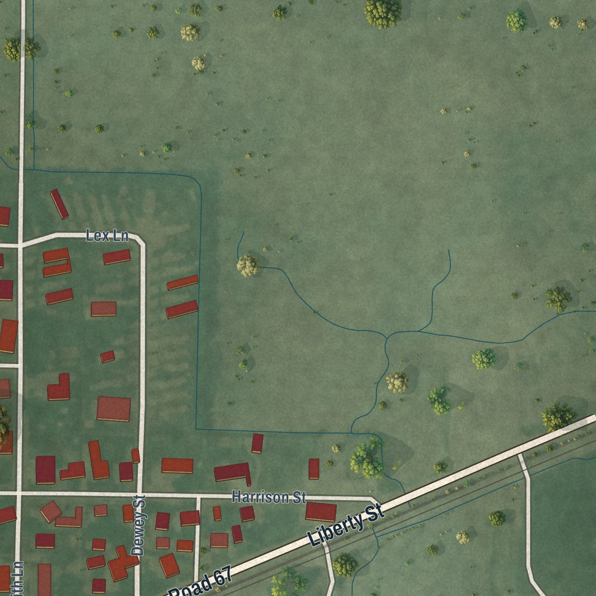 Second close-up of the map of Paragon, Indiana print showing more streets and buildings