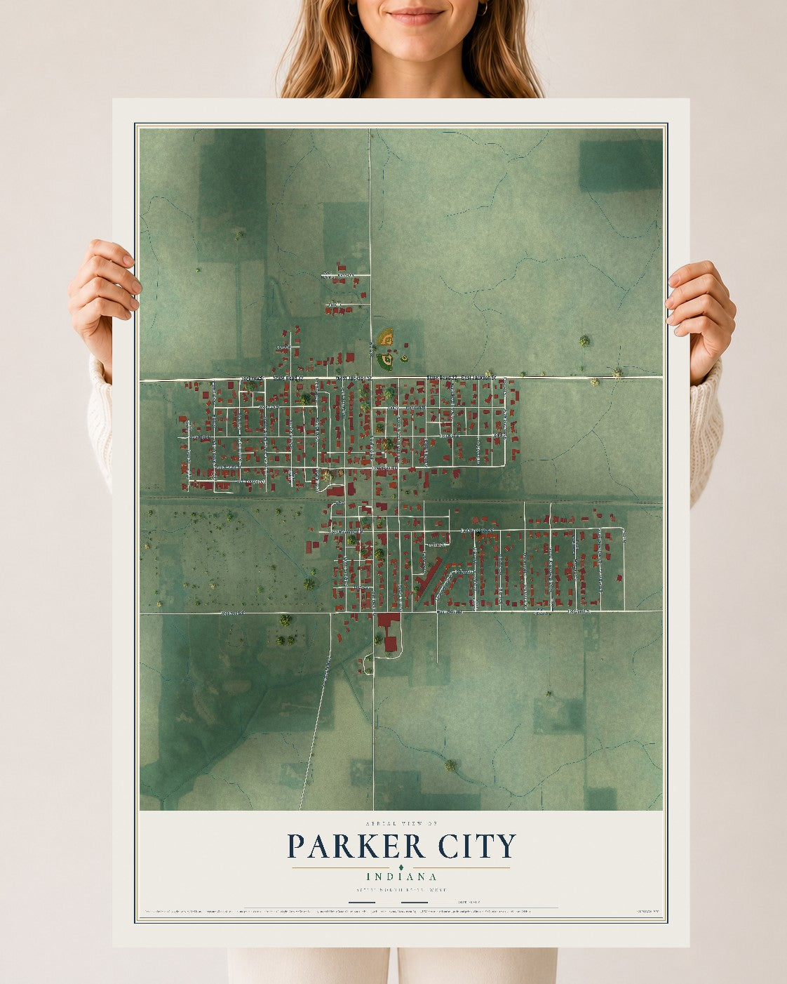 Map of Parker City, Indiana, 24 x 36 inch unframed archival matte print