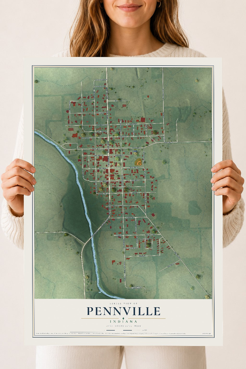 Map of Pennville, Indiana, 18 x 24 inch unframed archival matte print