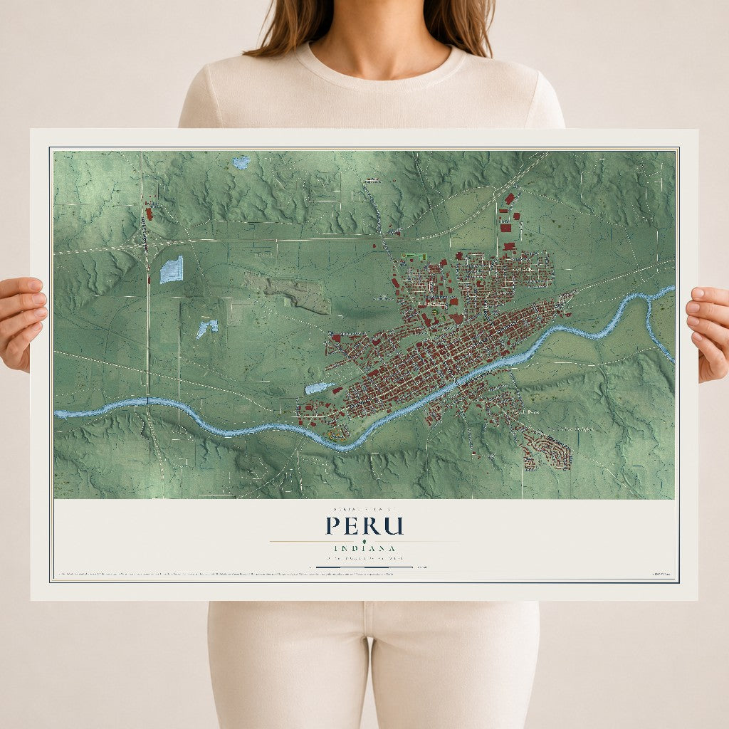 Map of Peru, Indiana, 18 x 24 inch unframed archival matte print