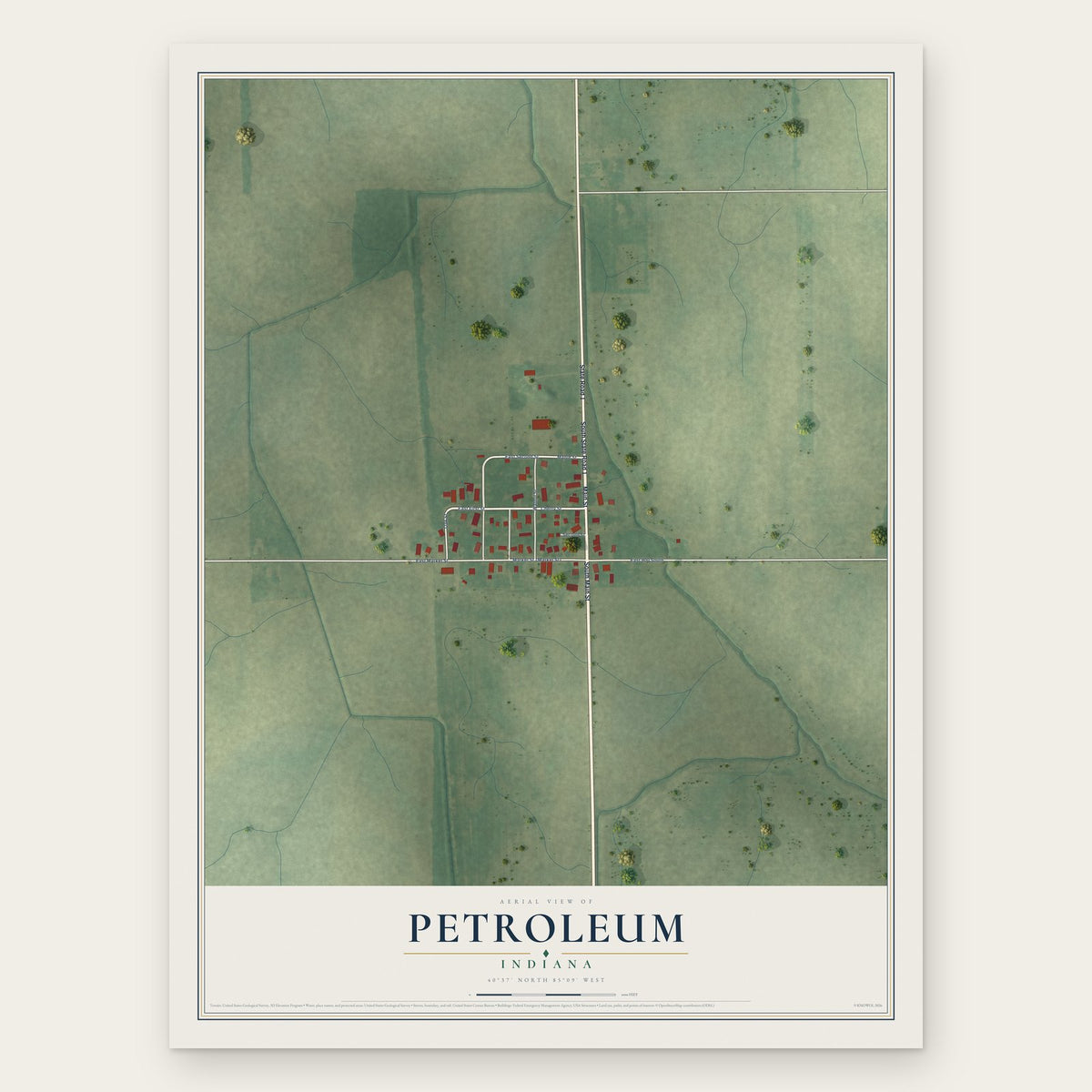 Petroleum, Indiana map print, the full design