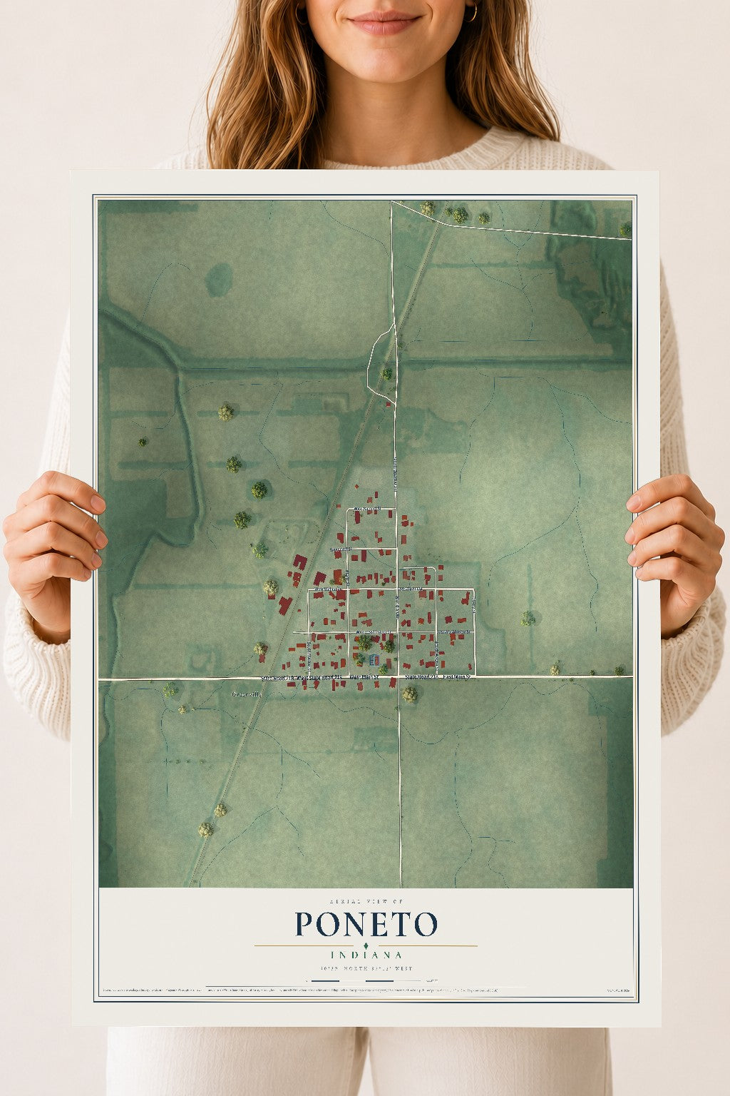 Map of Poneto, Indiana, 18 x 24 inch unframed archival matte print
