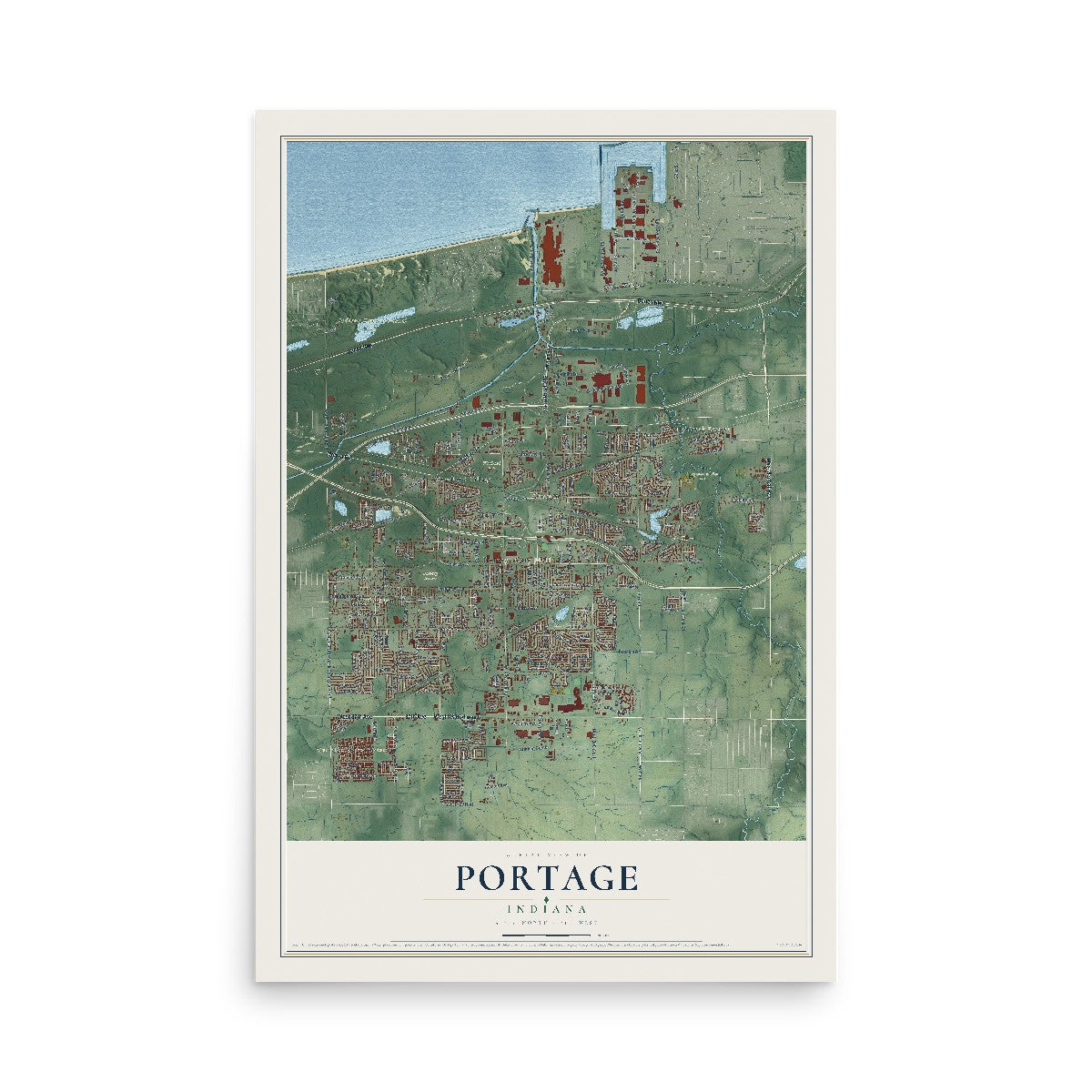 Map of Portage, Indiana, 12 x 18 inch unframed archival matte print