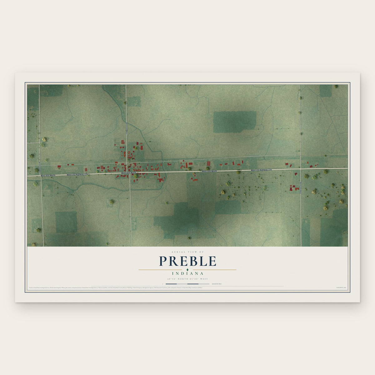 Preble, Indiana map print, the full design