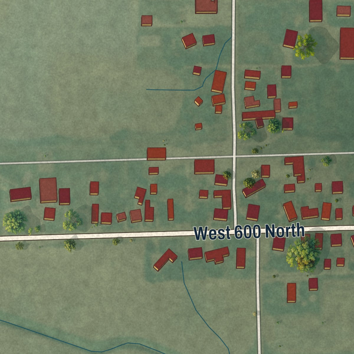 Close-up of the map of Preble, Indiana print showing street and building detail