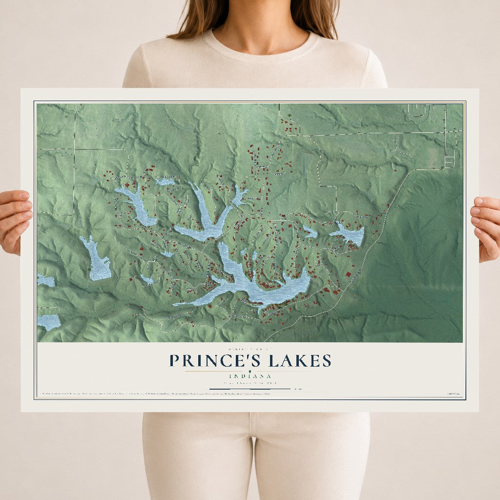 Map of Prince's Lakes, Indiana, 18 x 24 inch unframed archival matte print