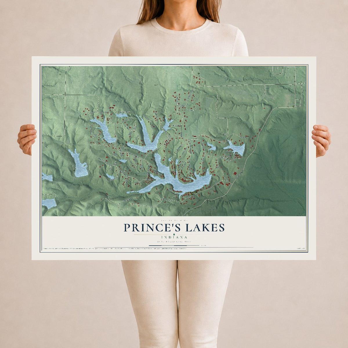 Map of Prince's Lakes, Indiana, 24 x 36 inch unframed archival matte print