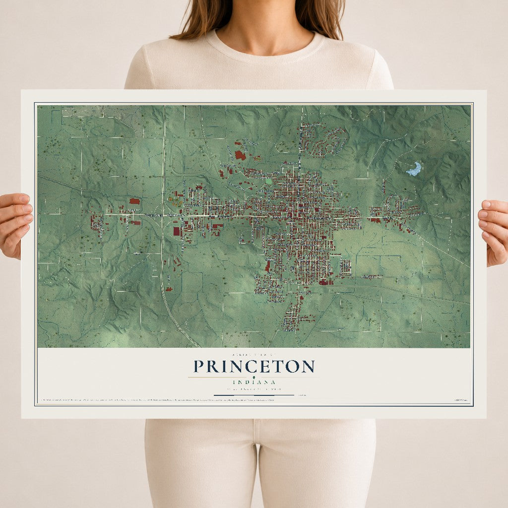 Map of Princeton, Indiana, 18 x 24 inch unframed archival matte print