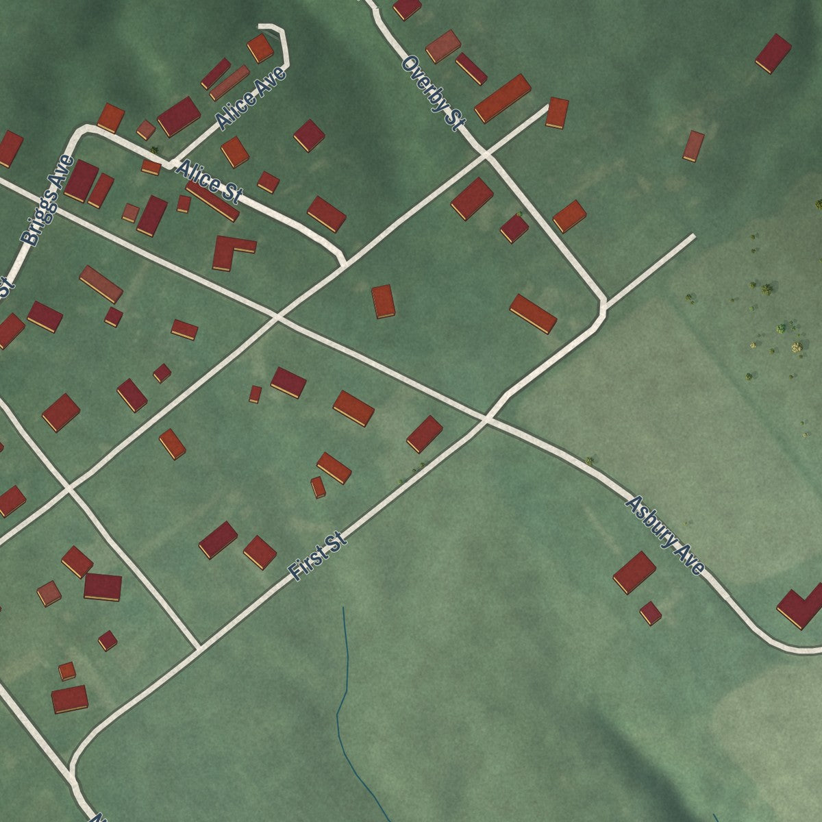 Close-up of the map of Ragsdale, Indiana print showing street and building detail